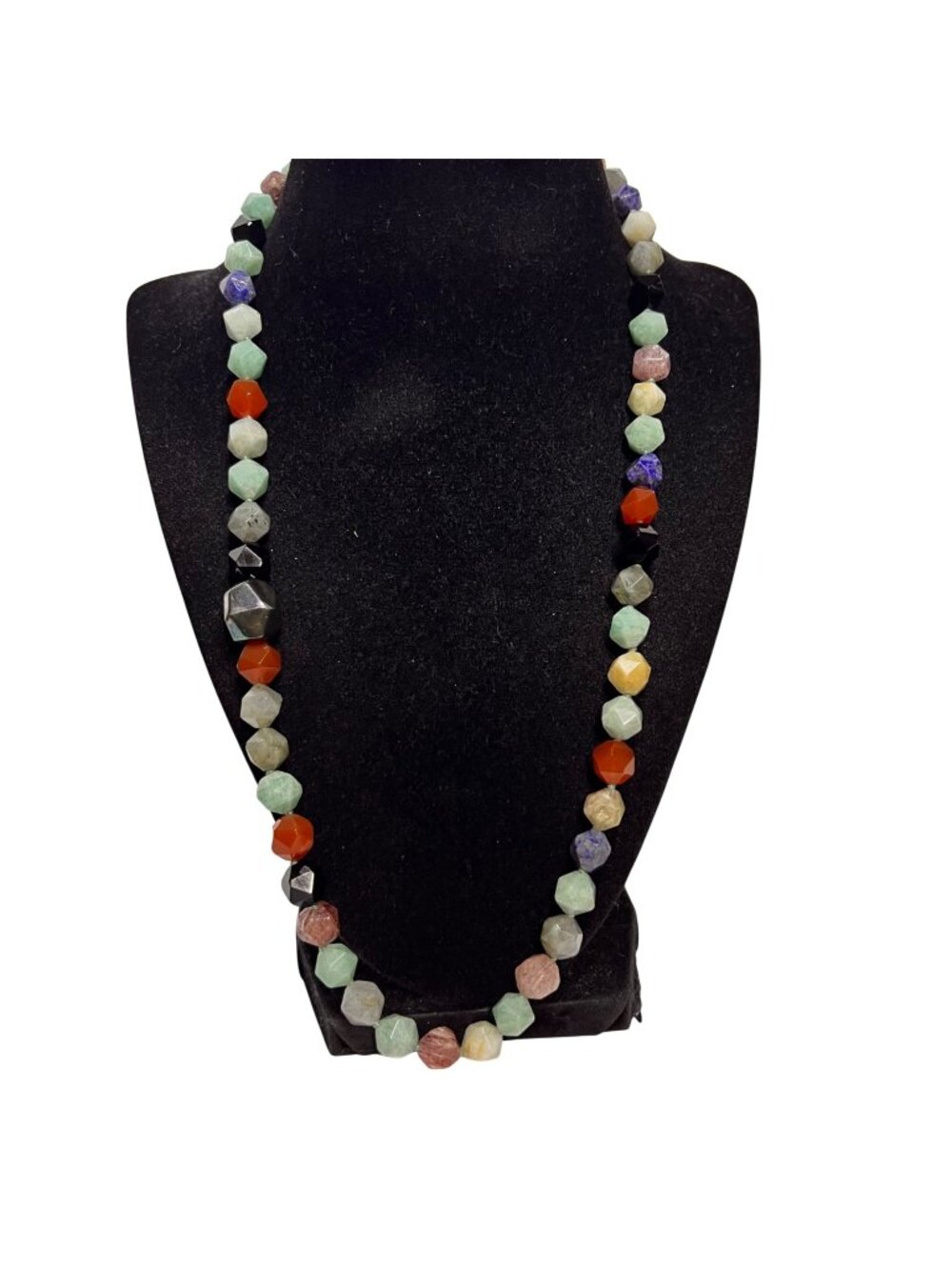 Sterling Silver And Multi Faceted Gemstone Beaded Necklace (6351)